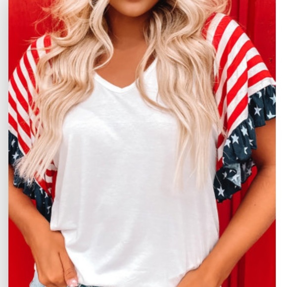 American flag stripe ruffle shoulder shirt - Picture 2 of 4